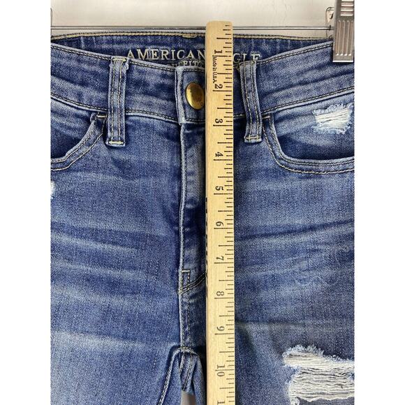 American Eagle Womens Stretch High Rise Distressed Blue Jegging Size 00 (1086) - Picture 9 of 16